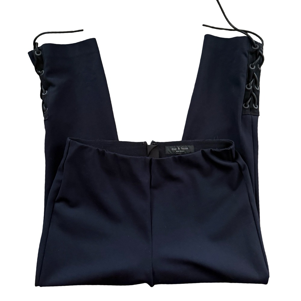 Rag & Bone Lace Up Hem Pants Black Cropped Slim Trouser Women Size‎ 10